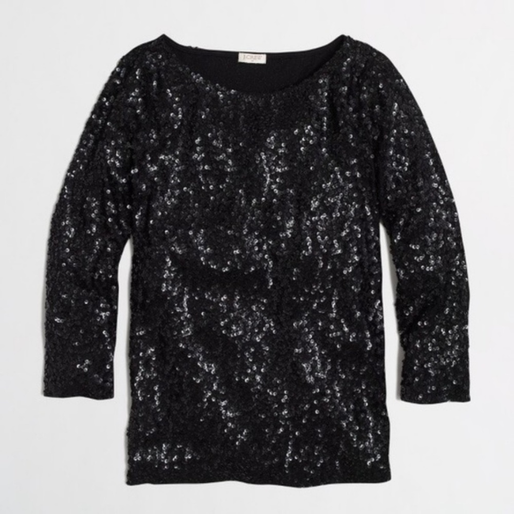 J. Crew Long-Sleeved Black Sequin Top